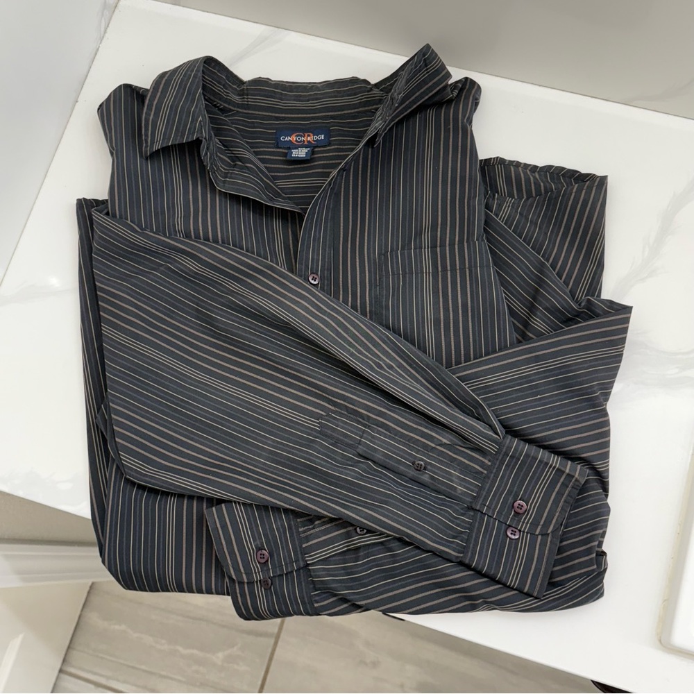 Men's Button Down Classic Black Striped Dress Shirt Canyon Ridge 3XL Big & Tall